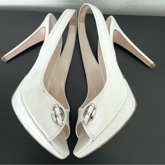Christian Dior Vintage Croc Embossed Peep Toe Pumps Sling Back - Picture 6 of 14